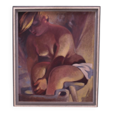 Femme se lavant, peinture à l'huile, encadrée