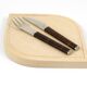 Snack set János Megyik, knife, fork and wooden board, Amboss Austria, 1970s