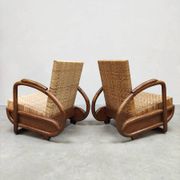 2 fauteuils en rotin tressé, Art Déco