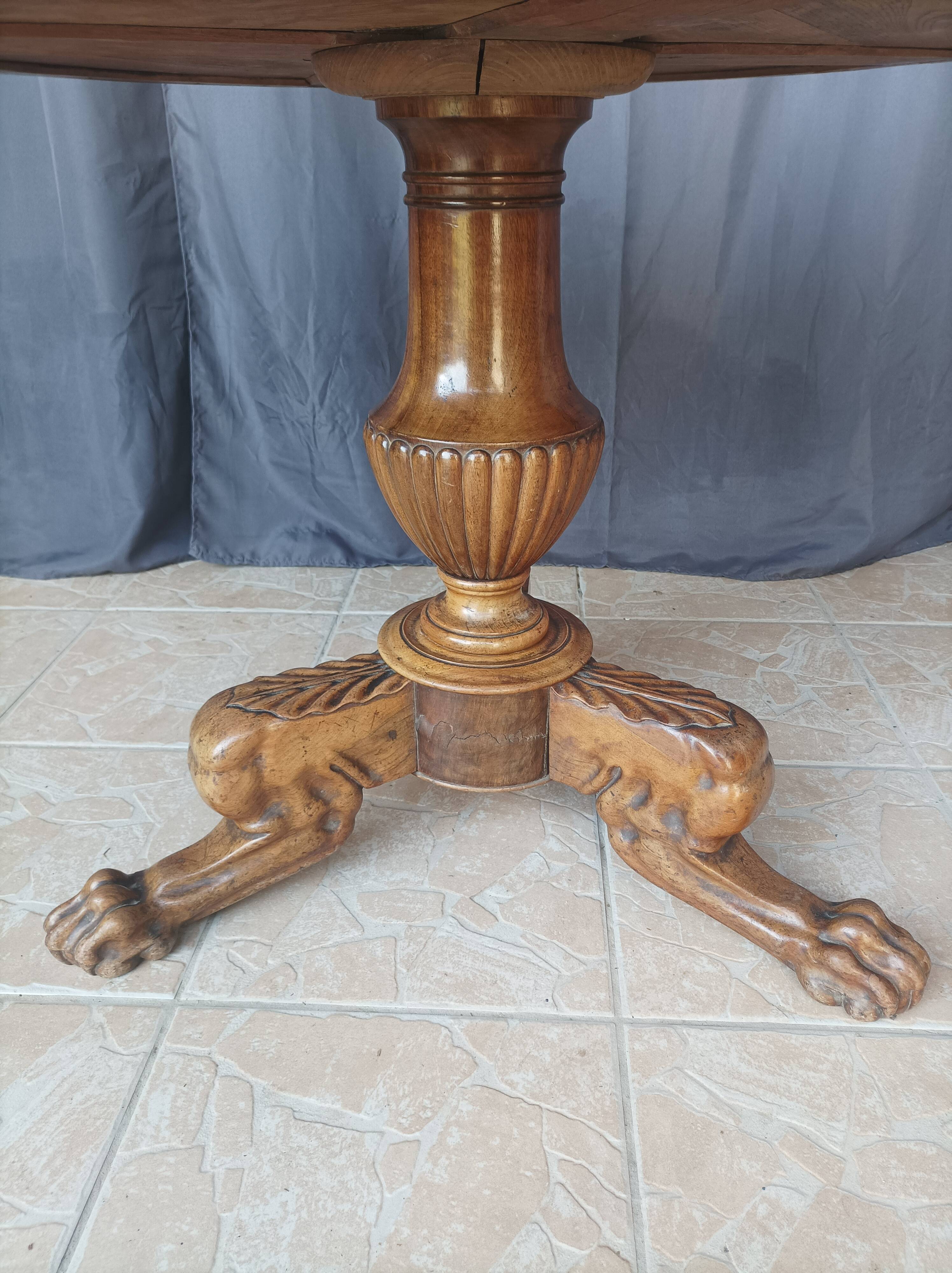 Walnut tripod pedestal table