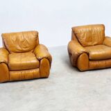 Set of two Italian cognac leather lounge chairs