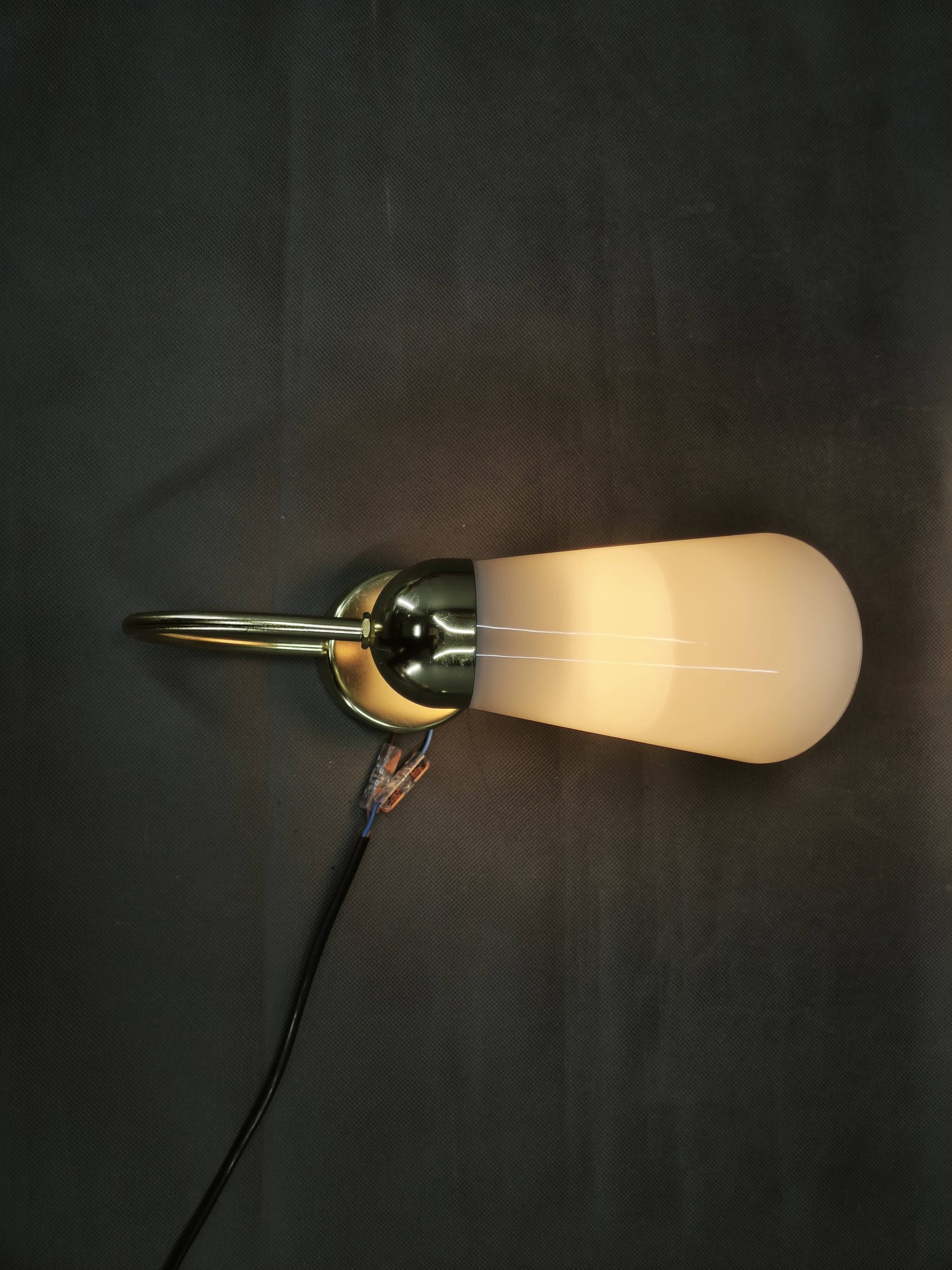 Pair of Brass Opaline Wall Lights by Kamenický Šenov, 1970s