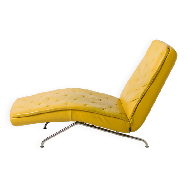 Chaise de style Mid-Century / Moderniste / Bauhaus en cuir jaune et chrome