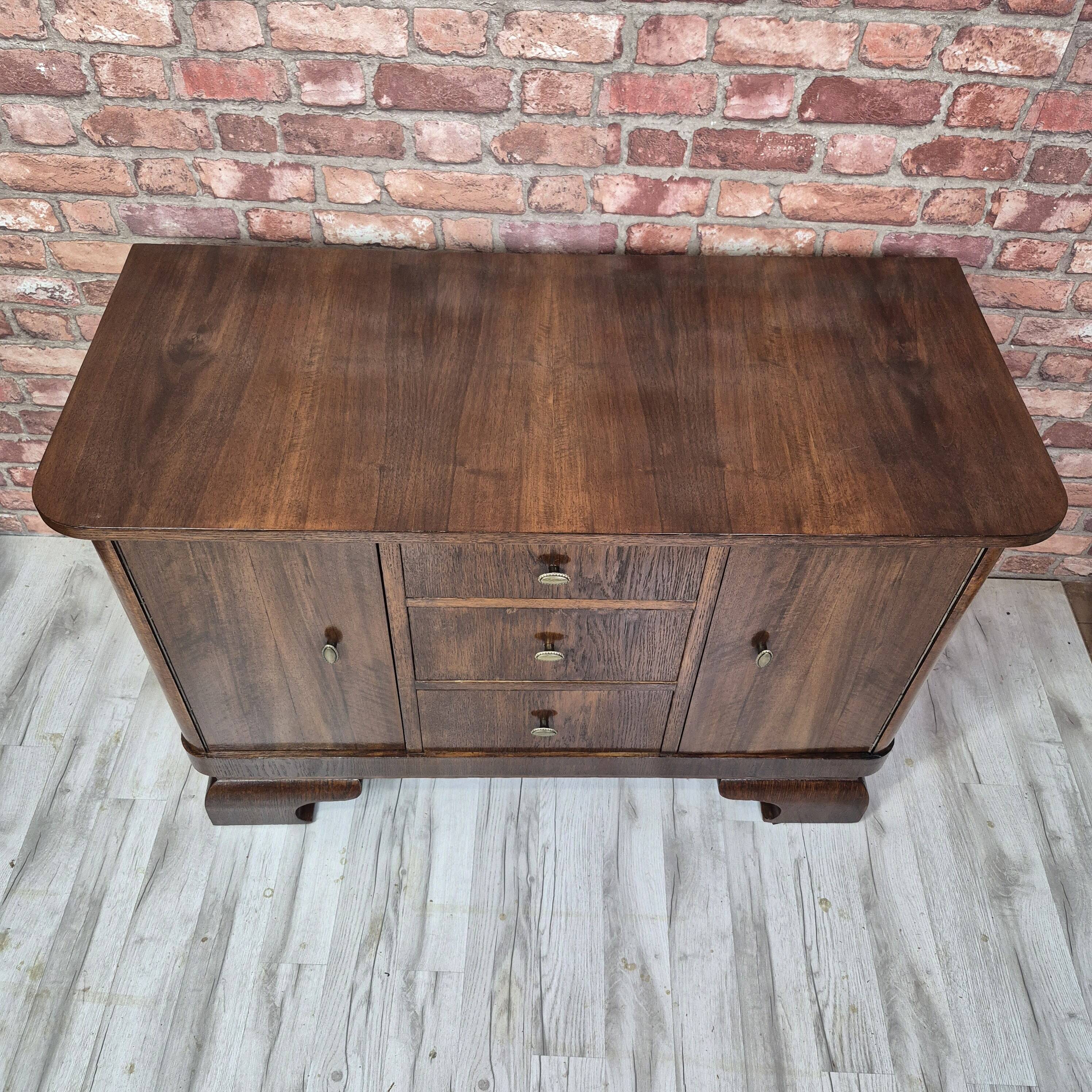 Restored Art Deco Walnut & Oak Commode TV Console 1940s