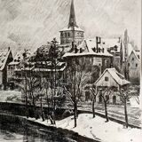 Tableau, gravure Strasbourg église St-Guillaume, É.Hirth
