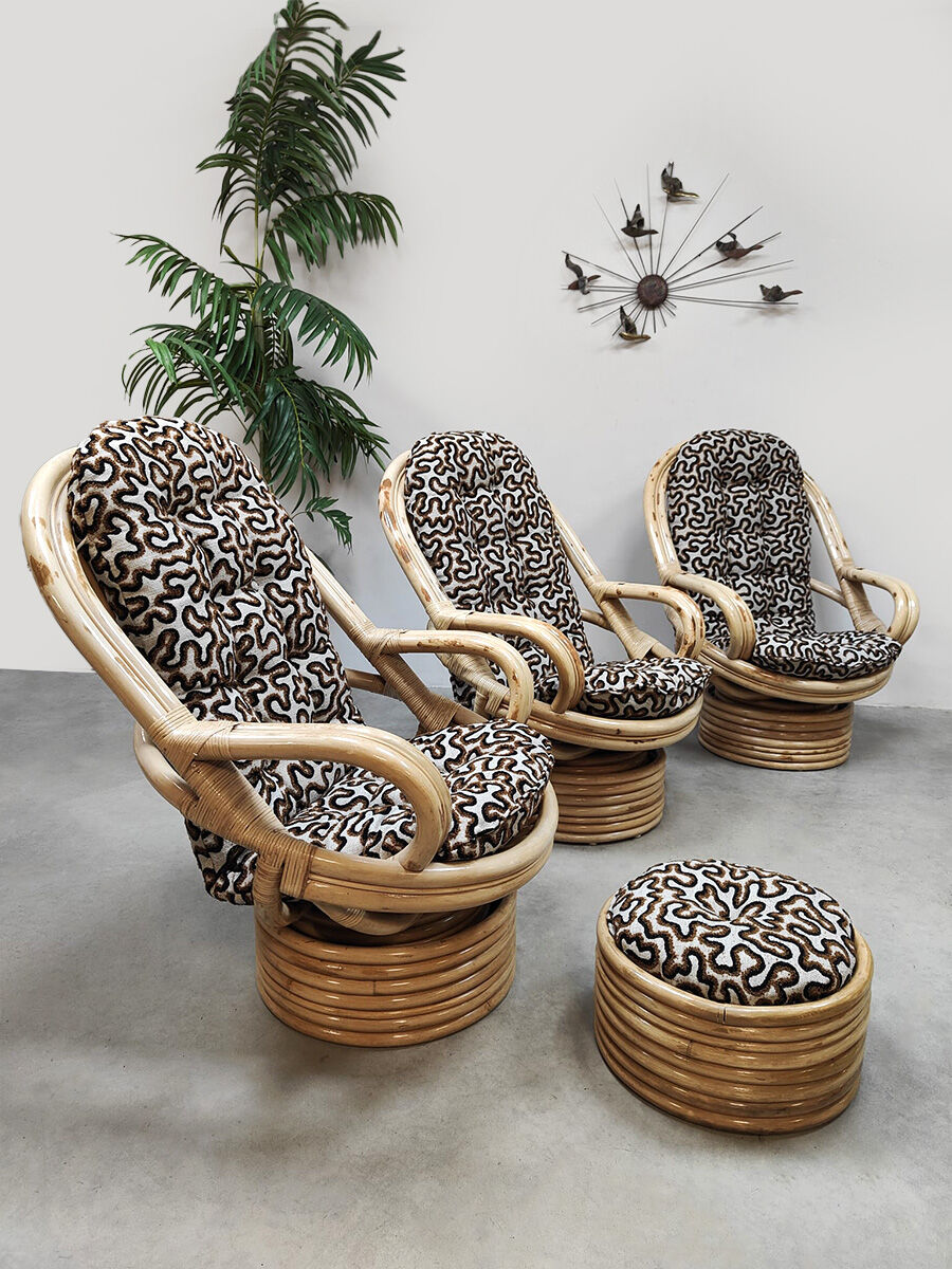 Vintage bamboo rocking lounge swivel tilt chairs Axel Enthoven