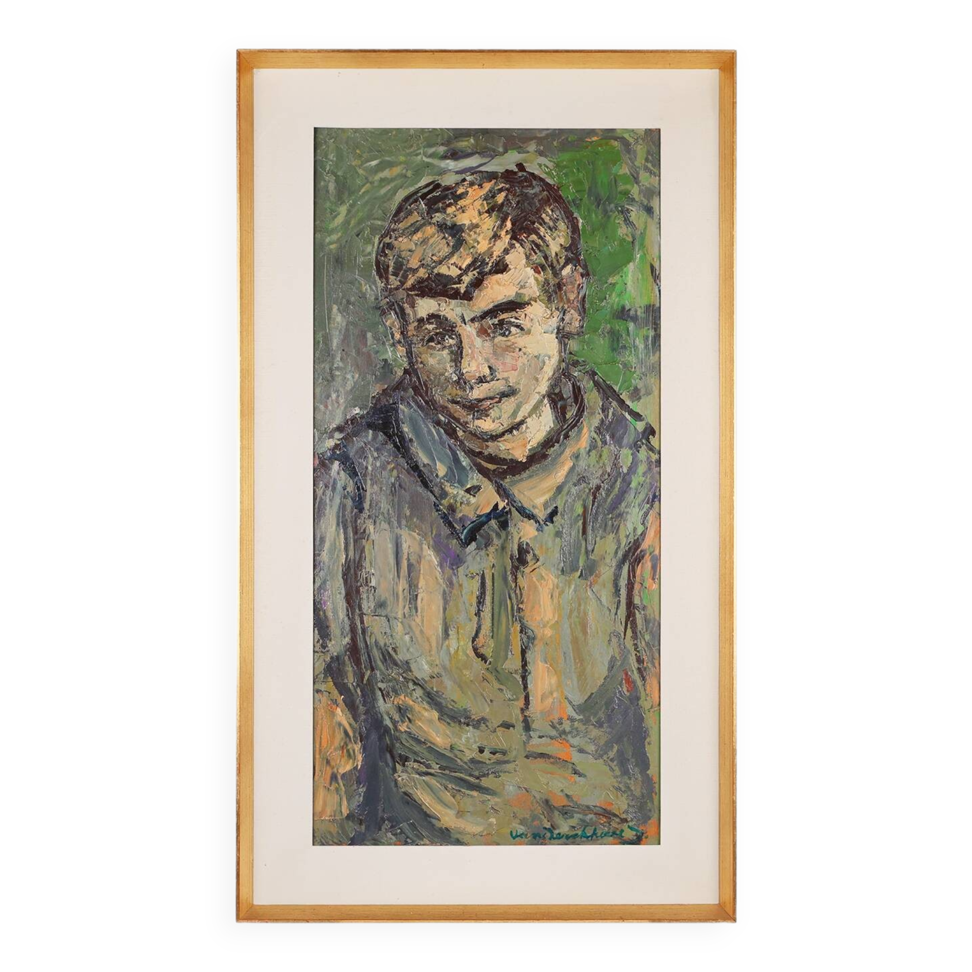 Mid-century oil painting of a child signed by the Belgium artist Jan Vandek