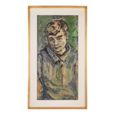 Peinture à l'huile du milieu du siècle représentant un enfant signée par l'artiste belge Jan Vandek