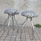Lot de 2 tabourets champignon vintage DESIGN en métal chromé et assise velours Léopard
