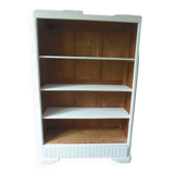Re-enchanted vintage bookcase in pearl grey waxed finish.