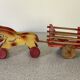 Wooden pull toy, double carriage and cart, antique toy