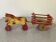 Wooden pull toy, double carriage and cart, antique toy