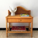Vintage 80s rattan bedside table