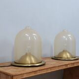 Pair of La Murrina 1970s dome lamps pulegoso glass & gilded brass