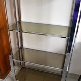 Chrome smoked glass shelf bookcase from the 70s