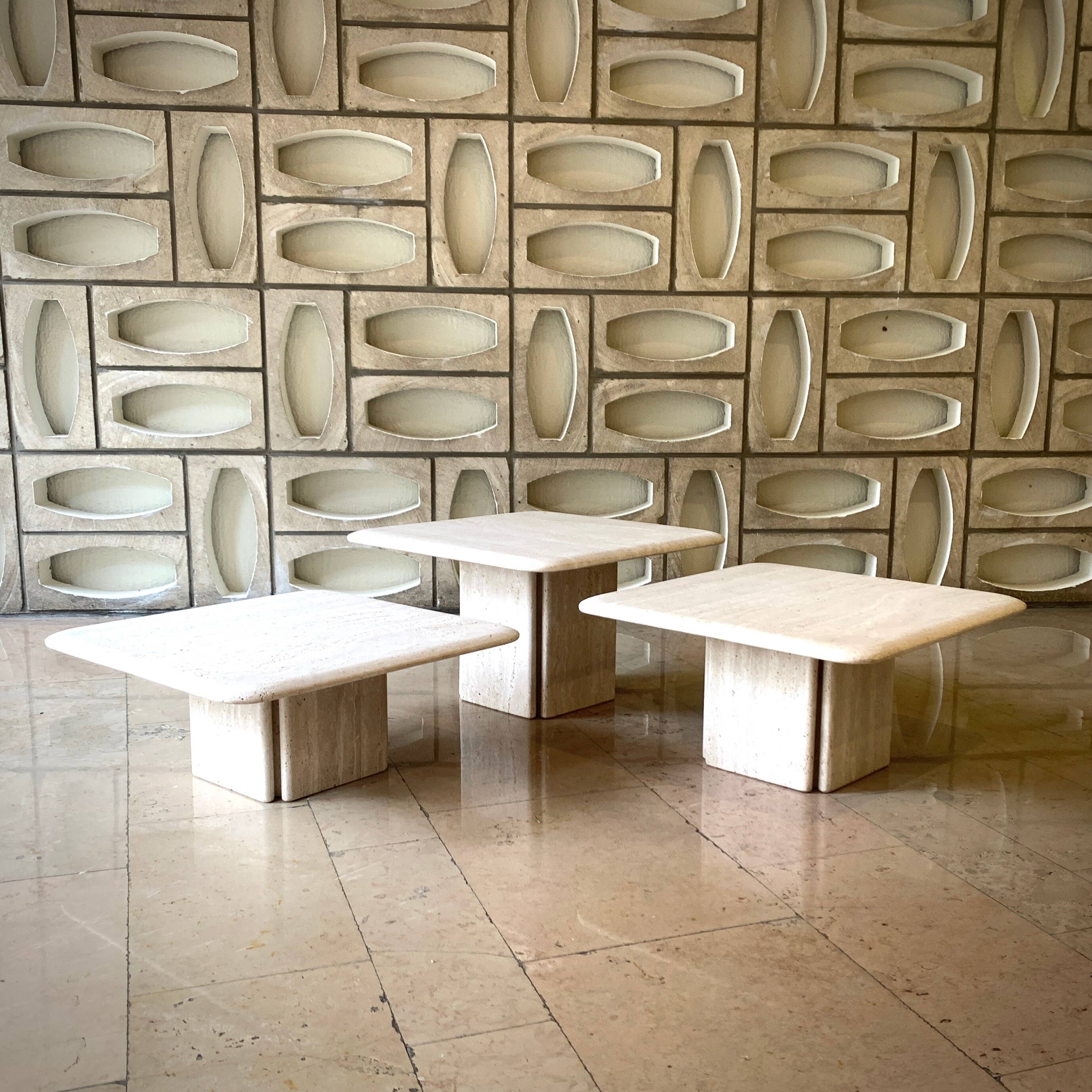 Set of 3 travertine coffee tables by Claude Berraldacci