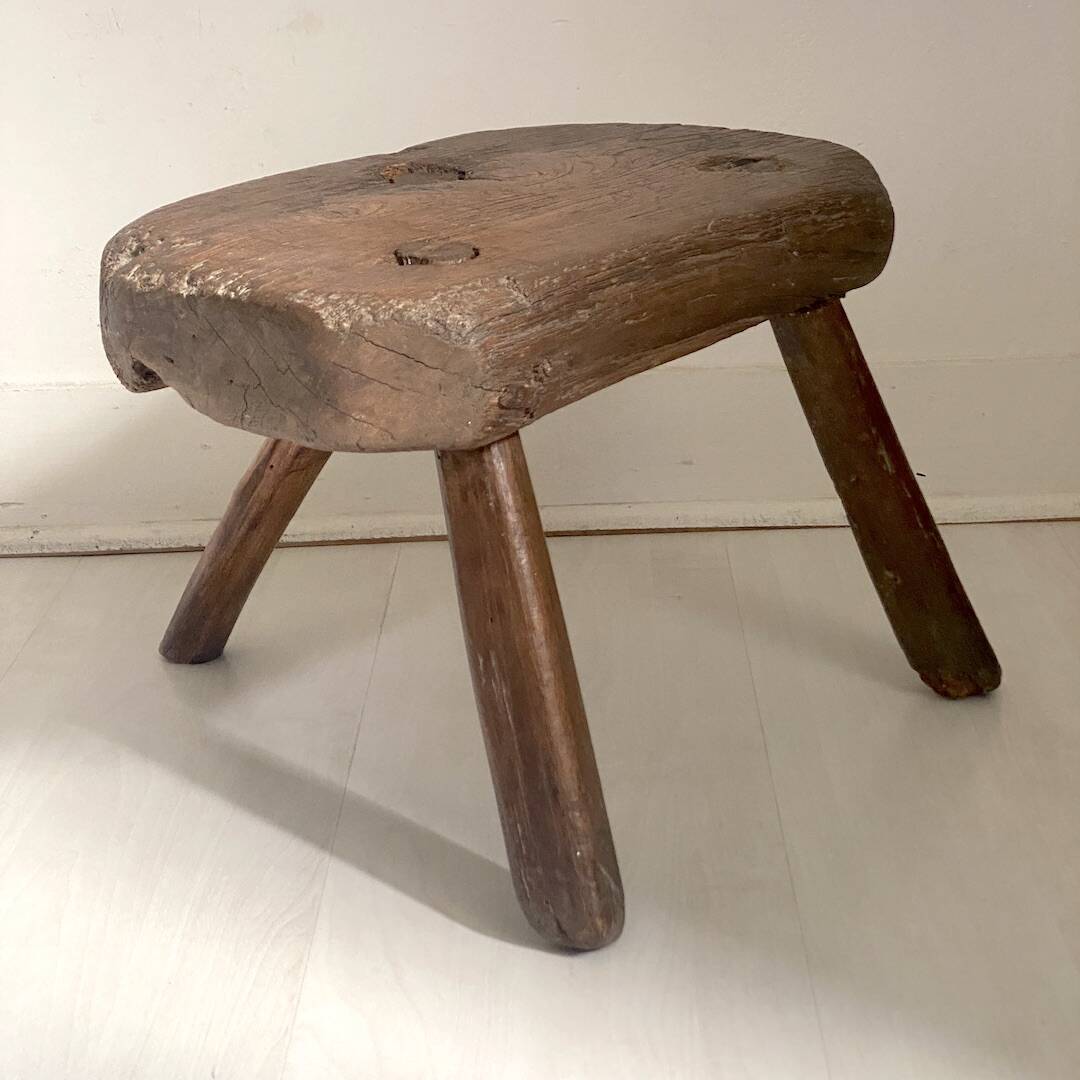 Brutalist Tripod Foot Stool Solid Wood