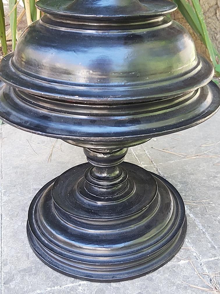 Ancient Burmese laywood offering pot