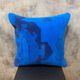 Blue Tribal Totem Rug Pillow, 16x16 Anatolian Wool Cushion