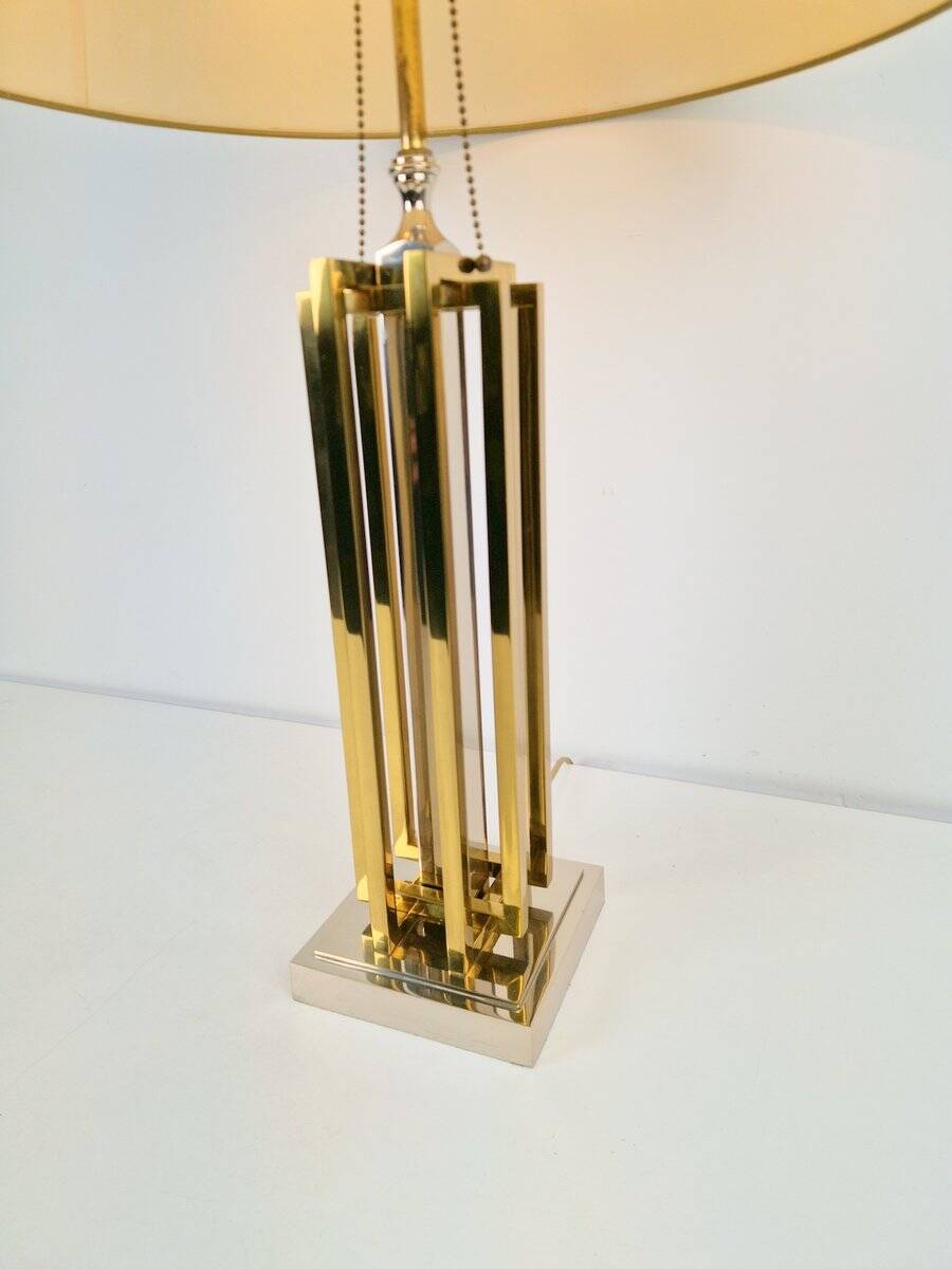 Geometric Brass and Chrome Table Lamp by Willy Daro, France, 1970