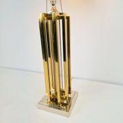 Geometric Brass and Chrome Table Lamp by Willy Daro, France, 1970