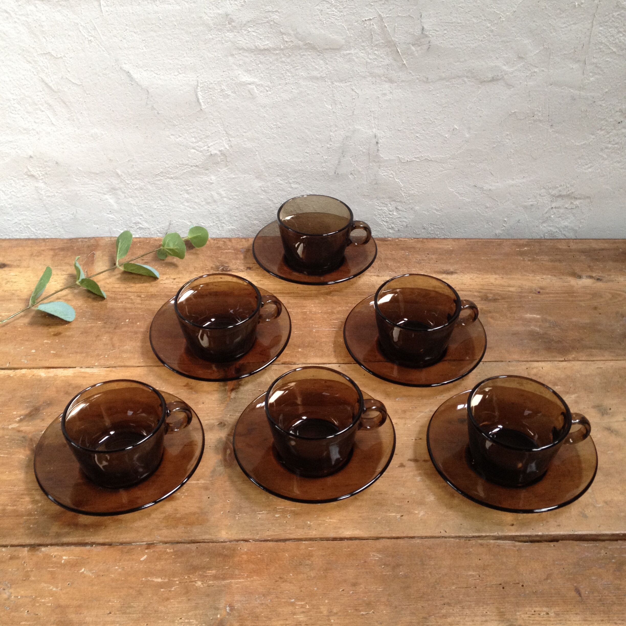 Six smoked glass coffee cups