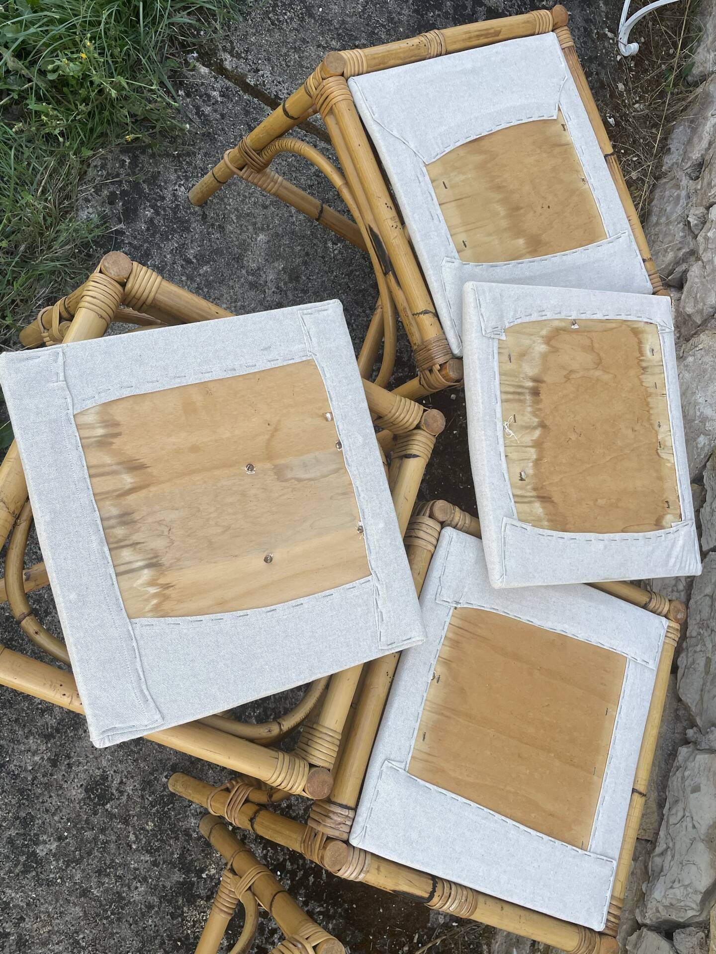 4 tabourets vintage bambou et rotin – années 60/70