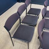 Ensemble de 6 chaises Gijs Van Der Sluis tissu aubergine pieds acier gris années 70 Pays Bas