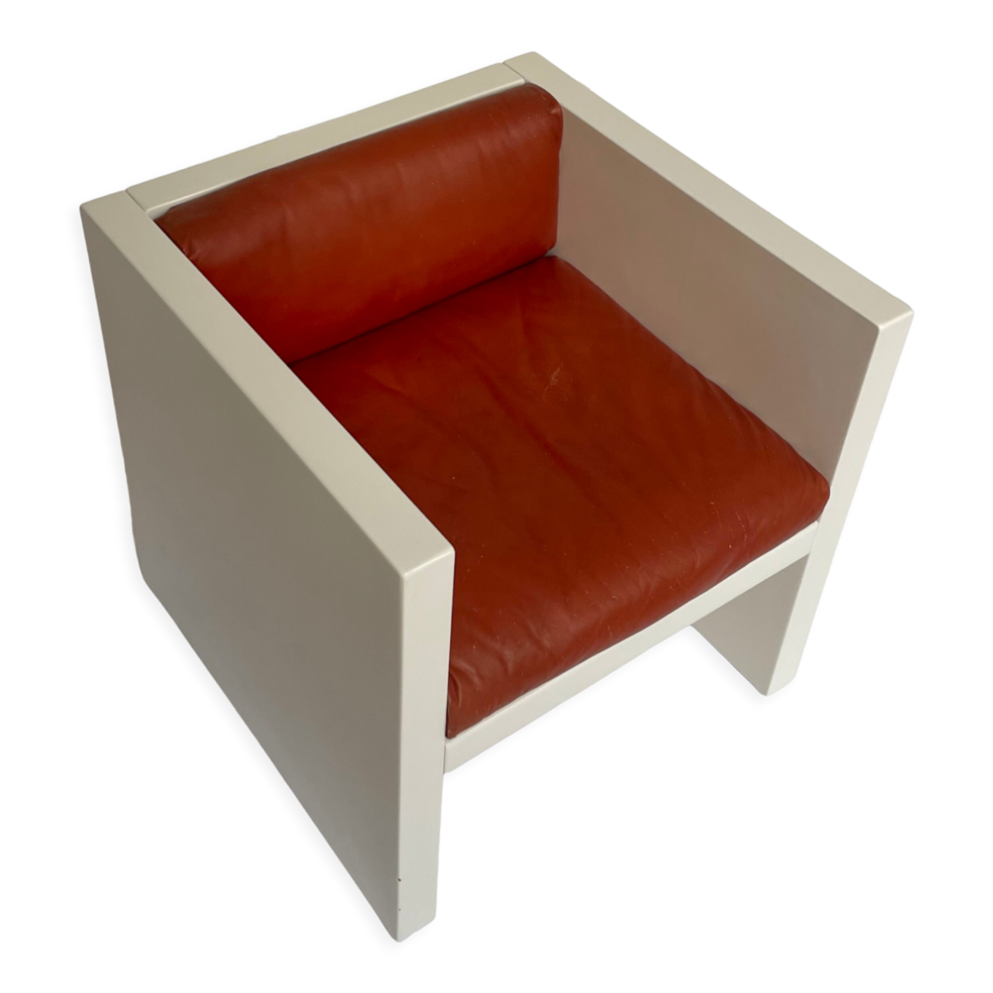 Tan Leather Cube Chair inspired by Lella & Massimo Vignelli