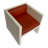 Tan Leather Cube Chair inspired by Lella & Massimo Vignelli