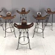 Vintage Spanish wrought iron bar stools, 1960s - set of 6