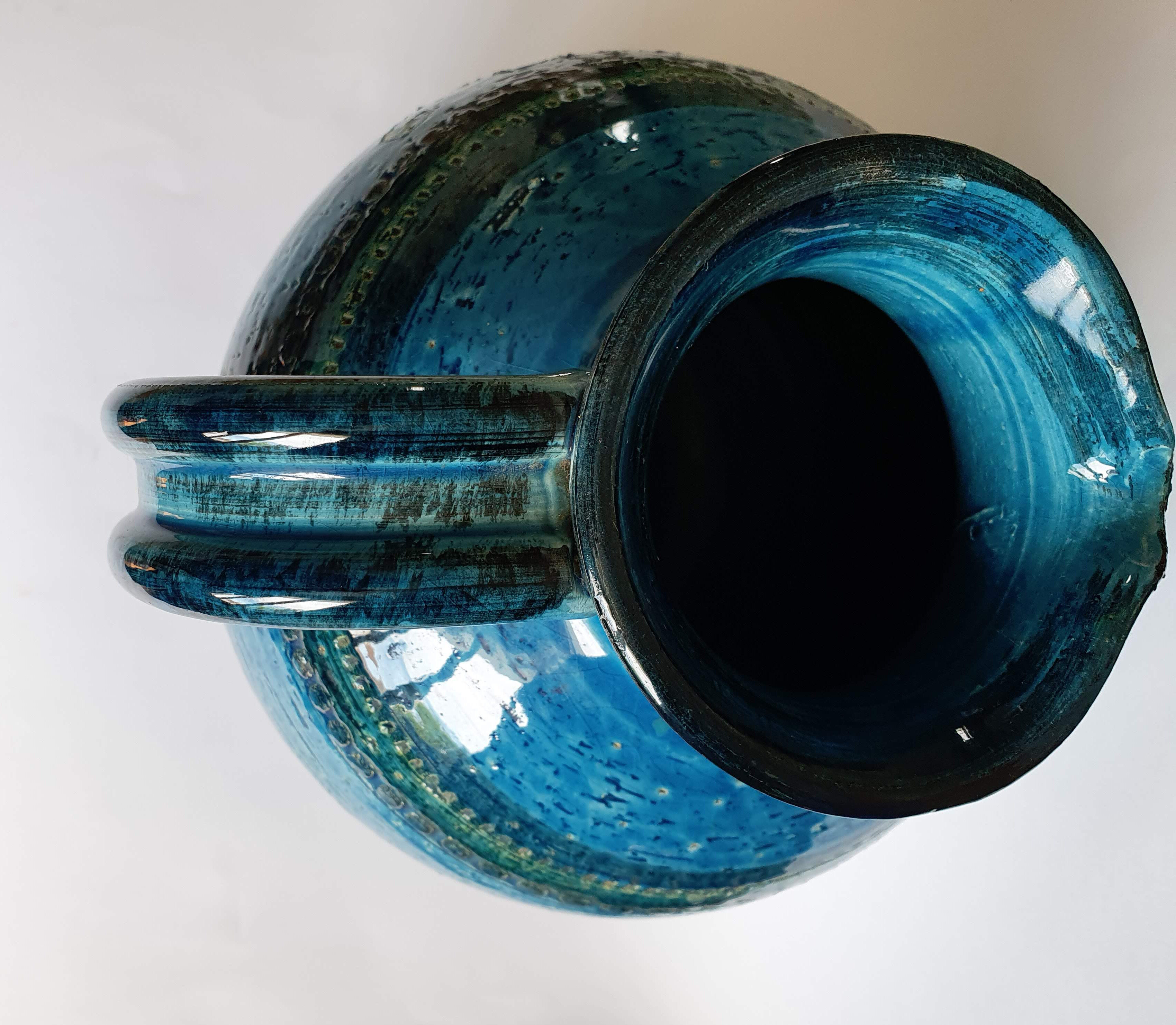 Vase pitcher blue 60s Aldo Londi Italy