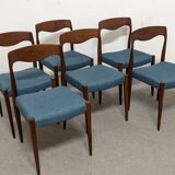 Set of 6 Danish teak chairs from the 60s/70s