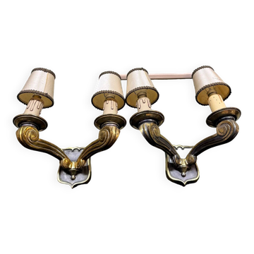 Jules Leleu Pair Of Bronze Sconces With Stamped Double Patina