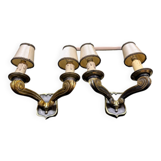 Jules Leleu Pair Of Bronze Sconces With Stamped Double Patina