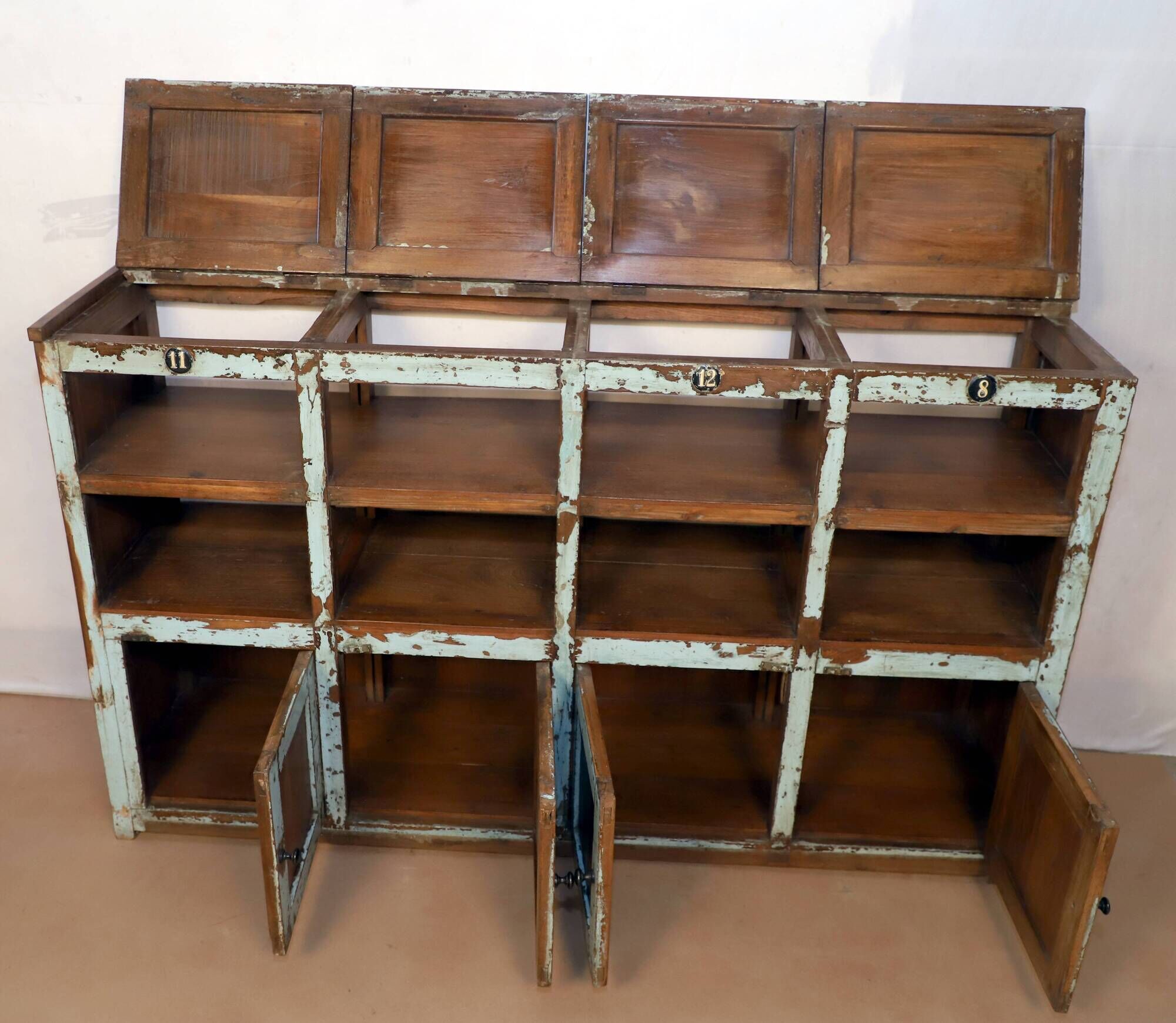 Old Burmese teak craft furniture with original blue patina