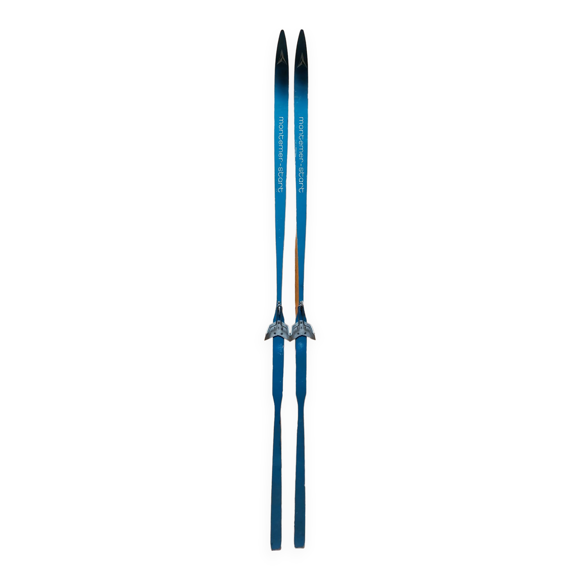 Pair of vintage wooden skis 206 cm color Blue