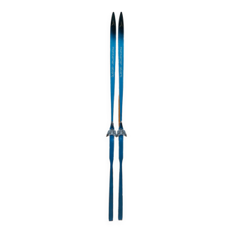 Paire de skis vintage en bois 206 cm couleur Bleu