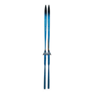 Paire de skis vintage en bois 206 cm couleur Bleu