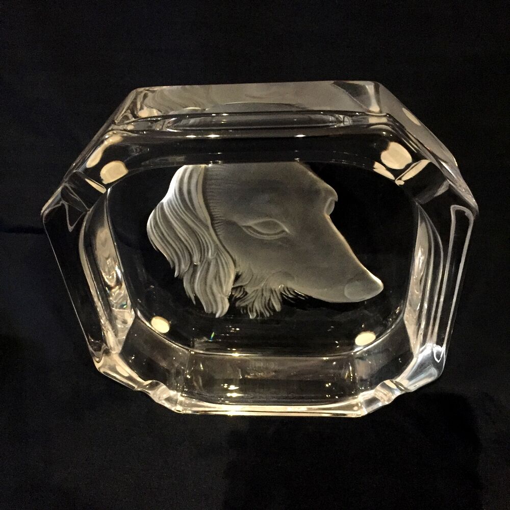 Cendrier en cristal de sevres tête de teckel