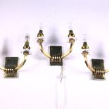 Three double wall lamps  Brass and lucite, France Mid-Century