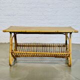 Bamboo and rattan coffee table, France 1960's