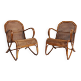 Paire de fauteuils en rotin et osier, années 1950.