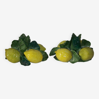Pair of lemon slip candle holders