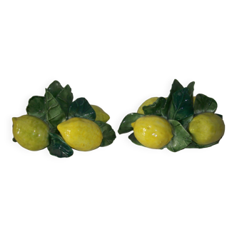 Paire de bougeoir citron en barbotine