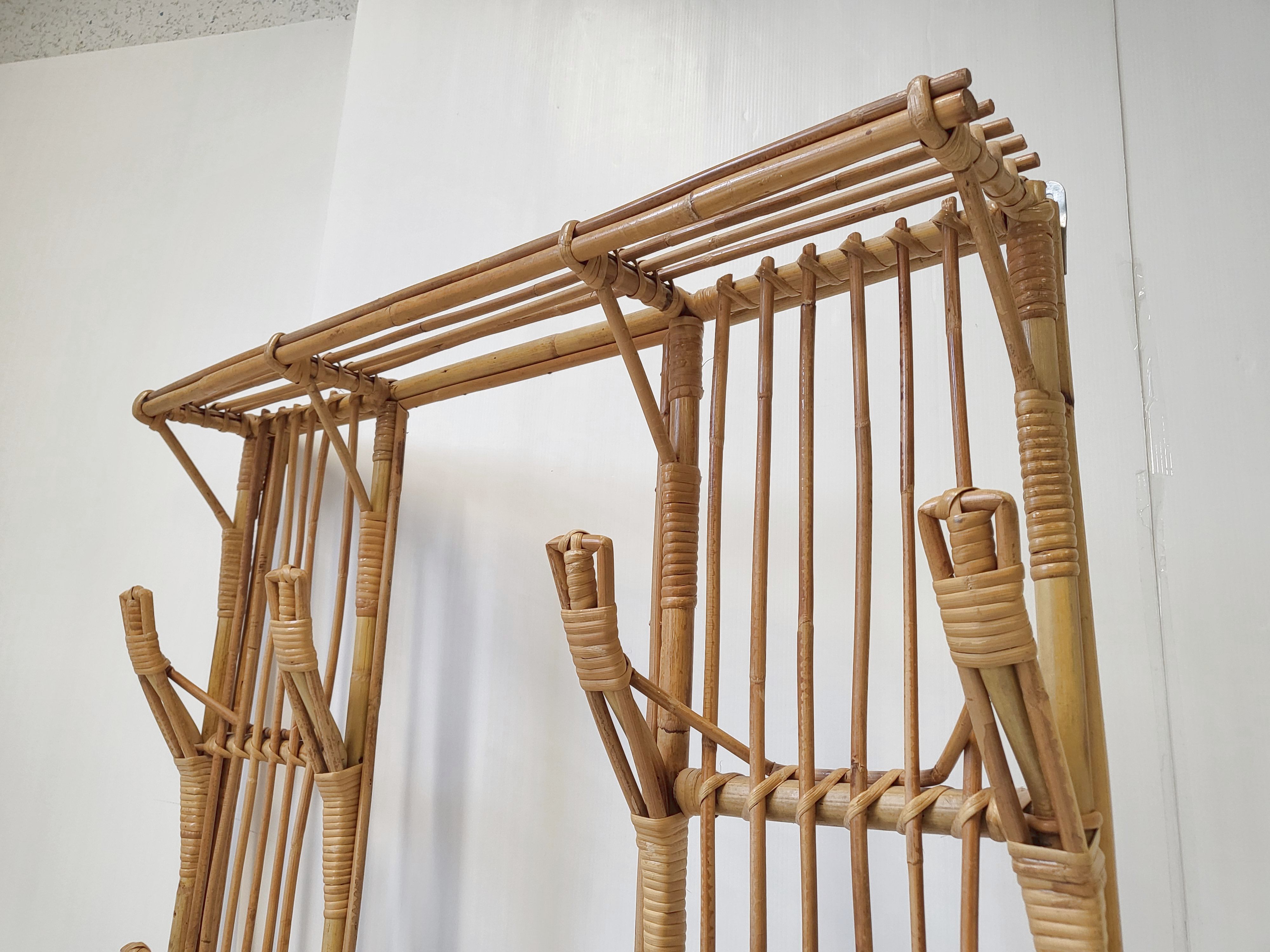 Rattan cloakroom coat rack 1950