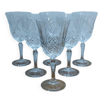 Set of 6 cut crystal wine glasses