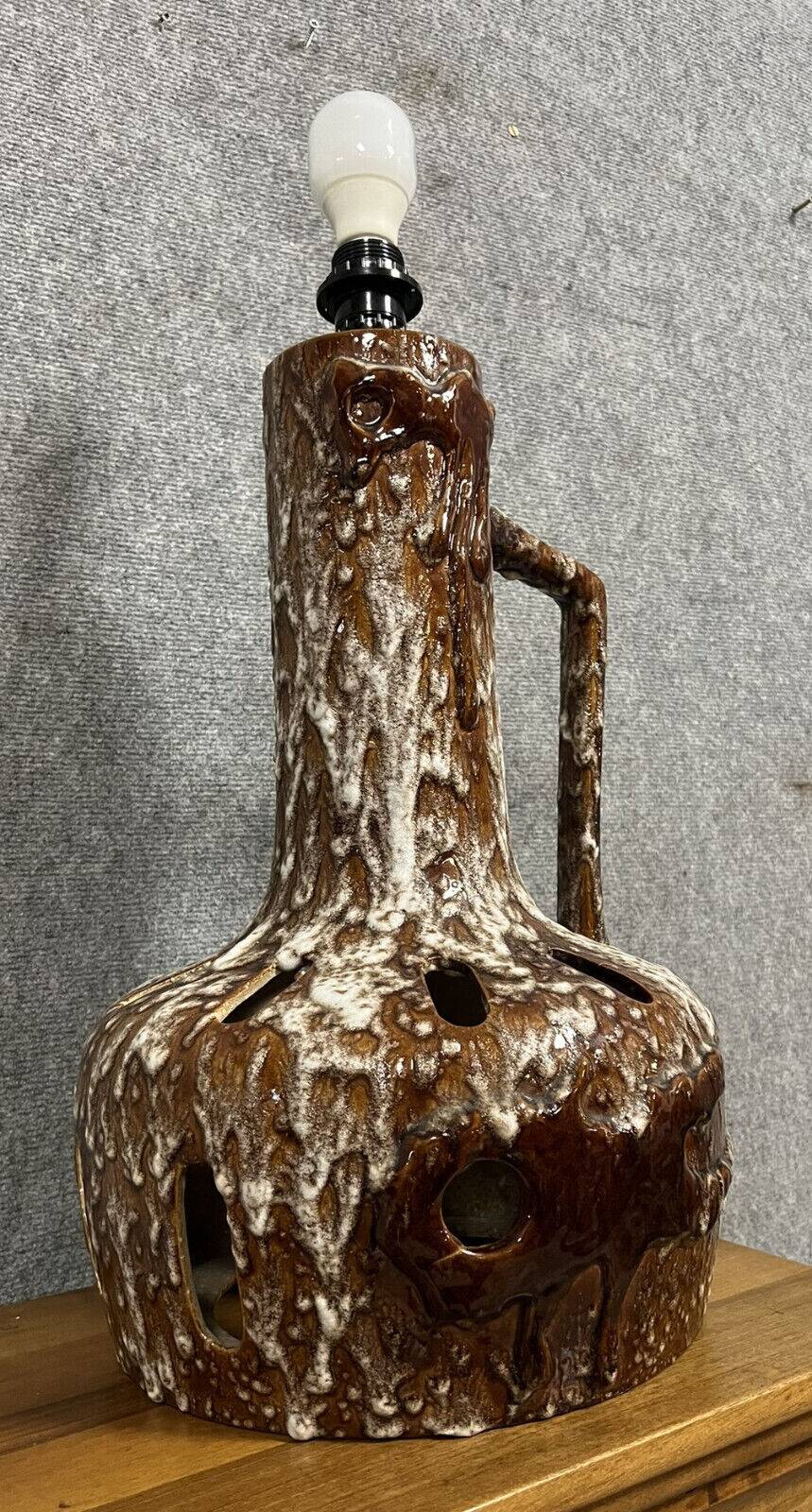Vintage 70s lamp in brown ceramic with glaze