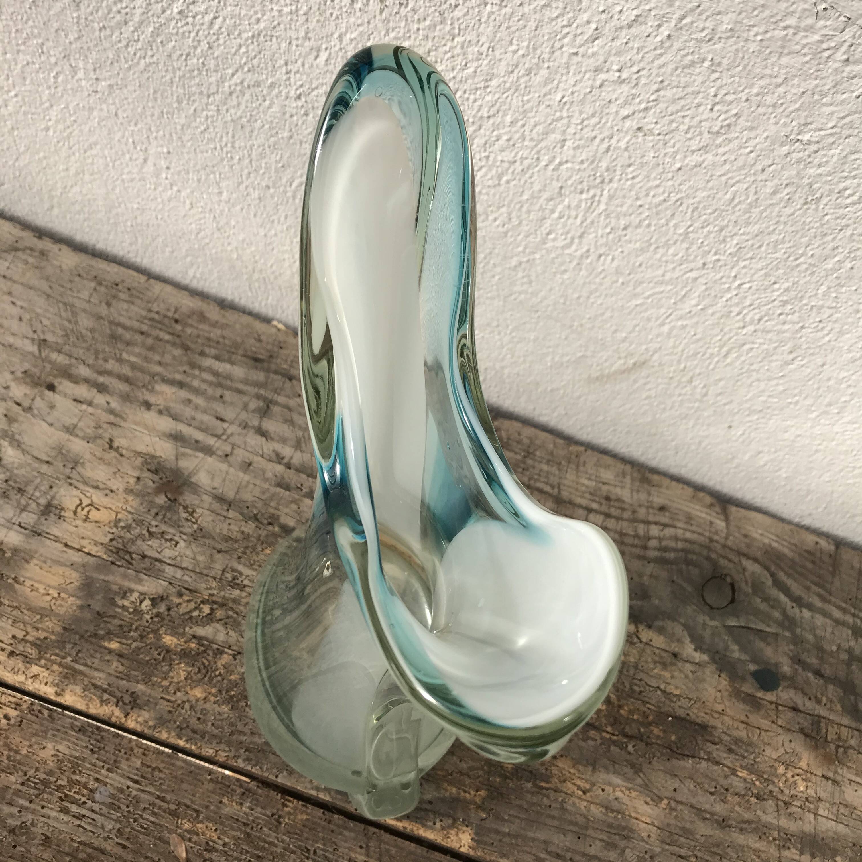 Murano Glass Vase, Cyan-transparent