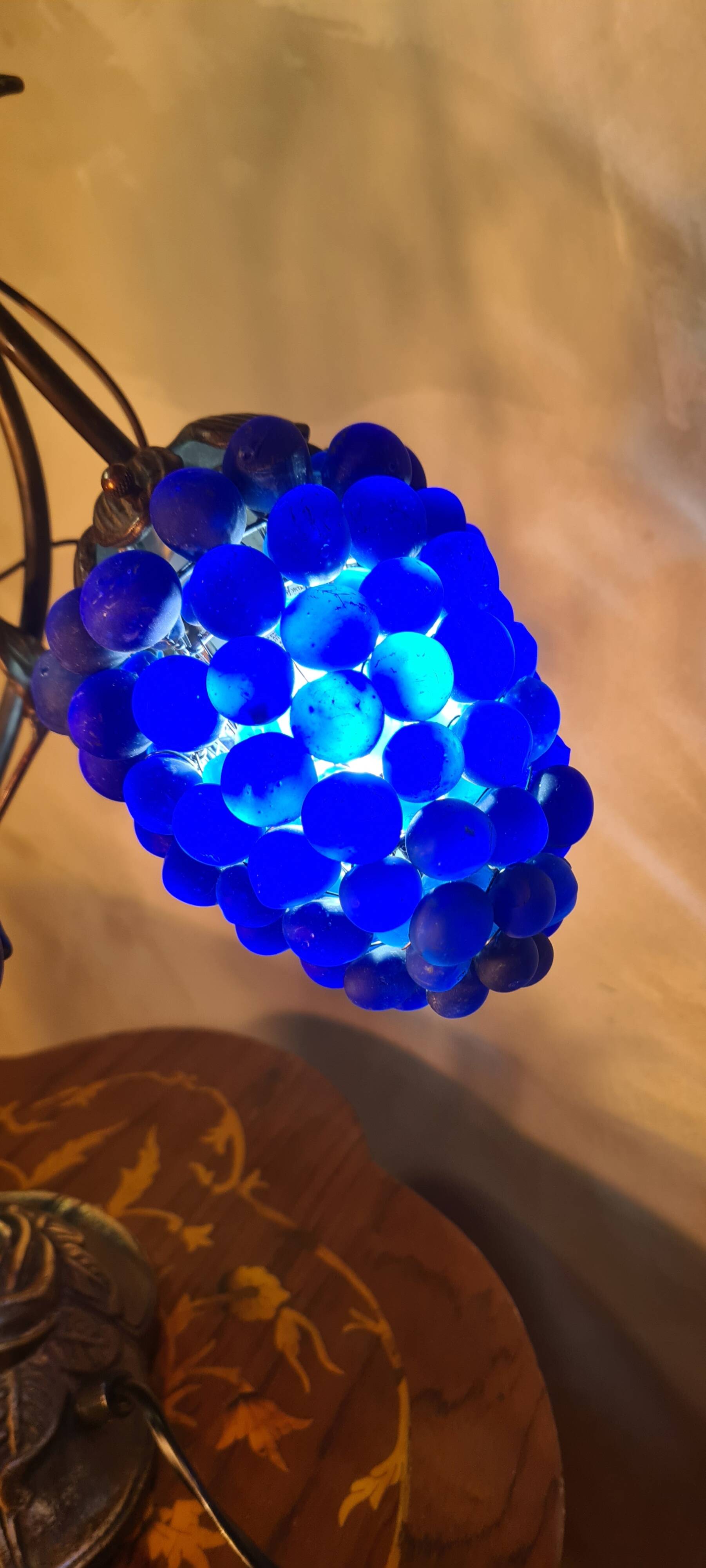 Living room lamp bronze 1980 venice murano glass blue fruit, 47x34